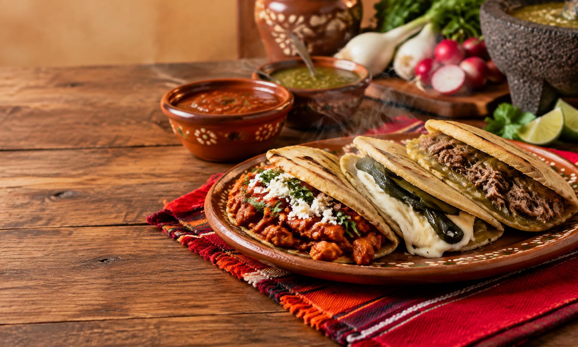 Gorditas de Aguascalientes servidas en plato de Talavera